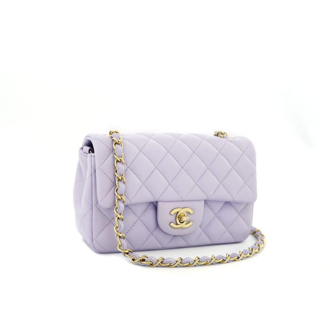 Mini Rectangle Lambskin Light Purple GHW
