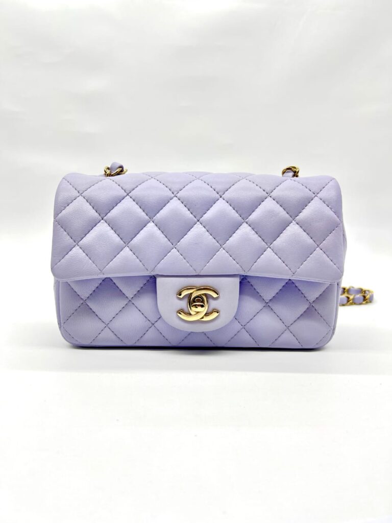 Mini Rectangle Lambskin Light Purple GHW