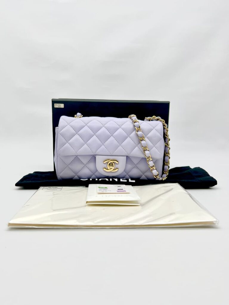 Mini Rectangle Lambskin Light Purple GHW