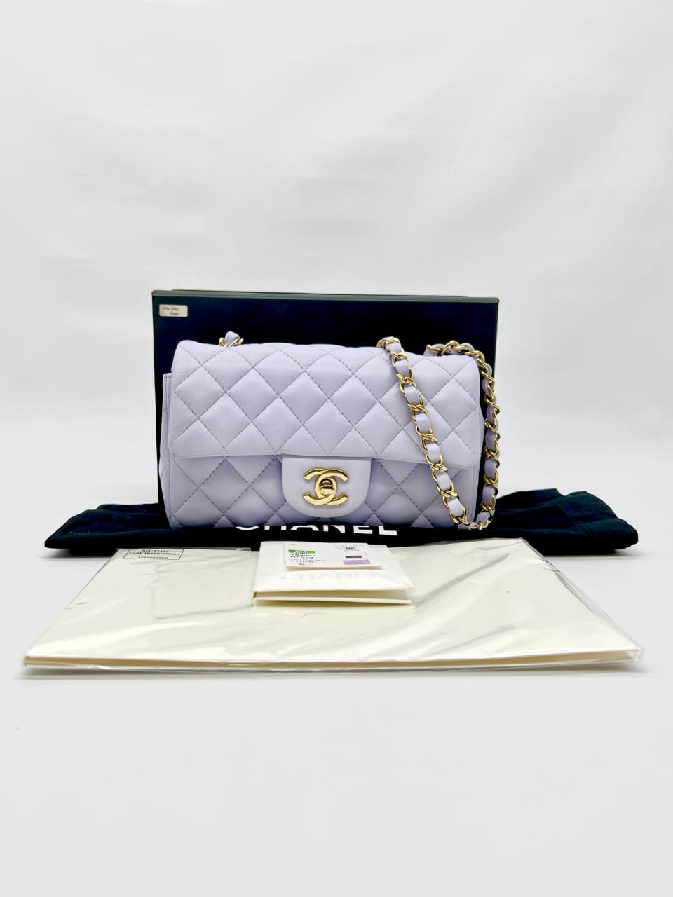 Mini Rectangle Lambskin Light Purple GHW