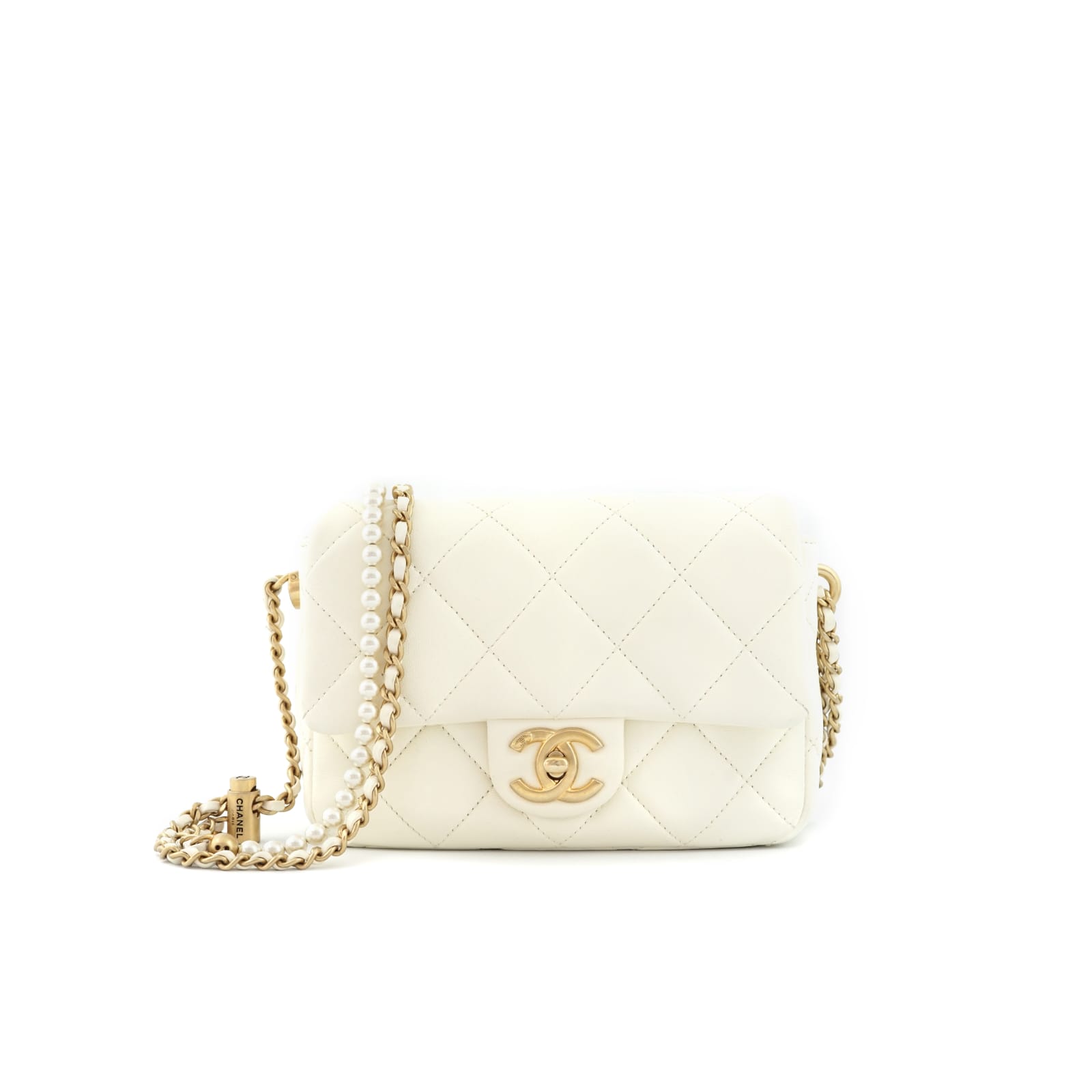 Mini Flap Bag Lambskin White GHW