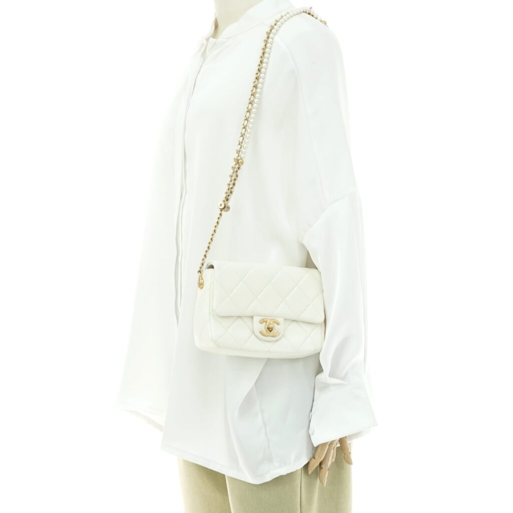 Mini Flap Bag Lambskin White GHW