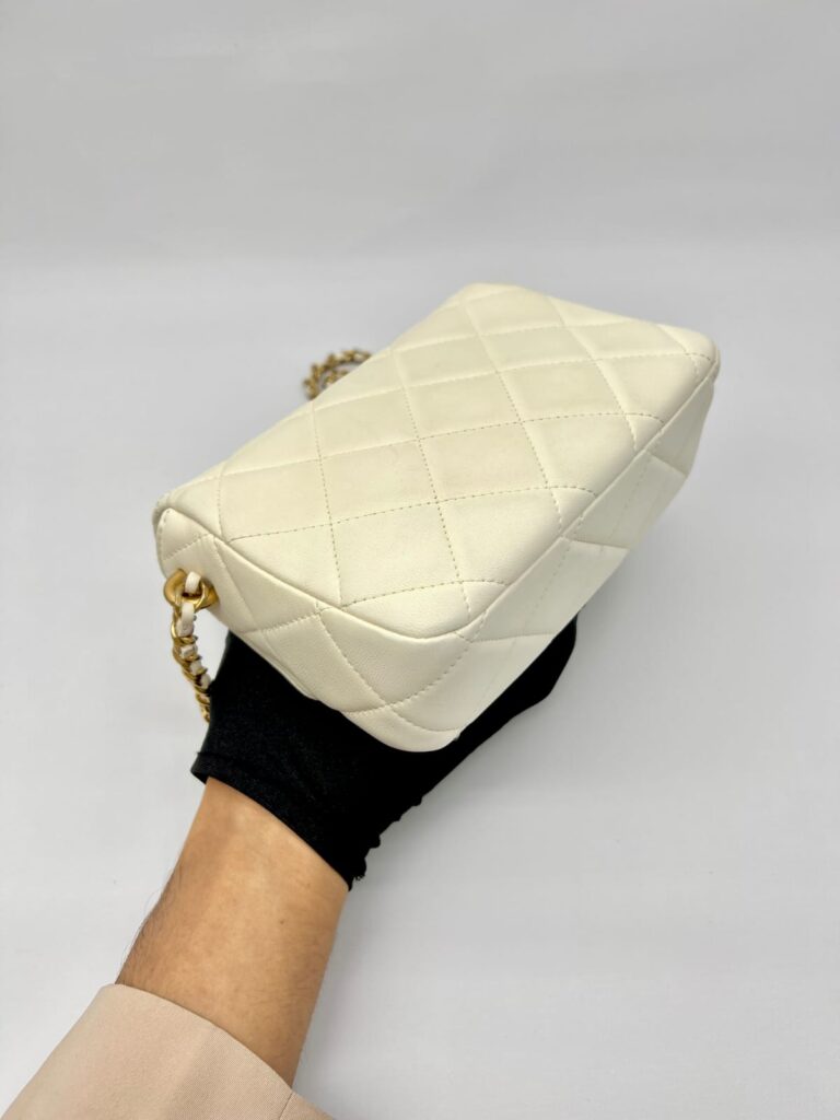 Mini Flap Bag Lambskin White GHW
