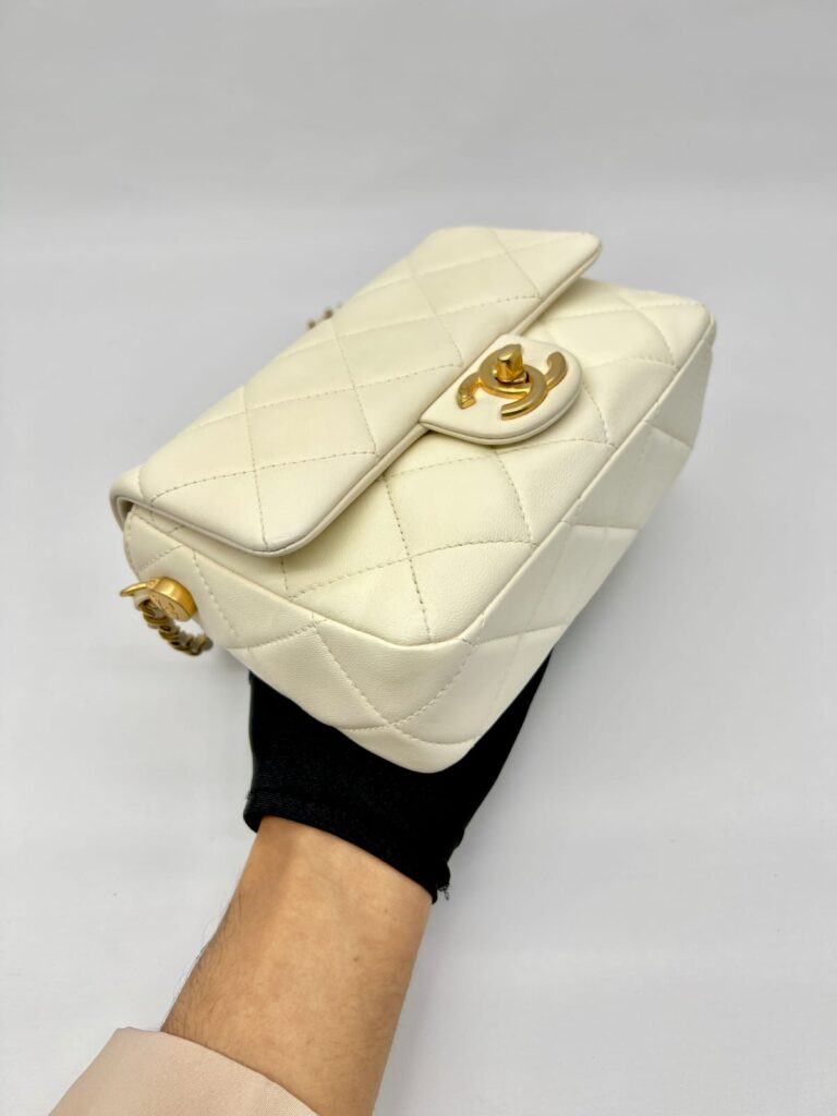 Mini Flap Bag Lambskin White GHW