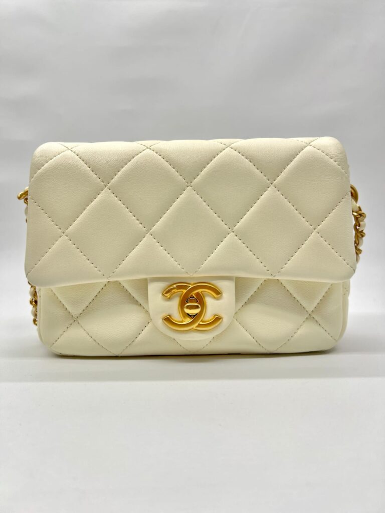 Mini Flap Bag Lambskin White GHW