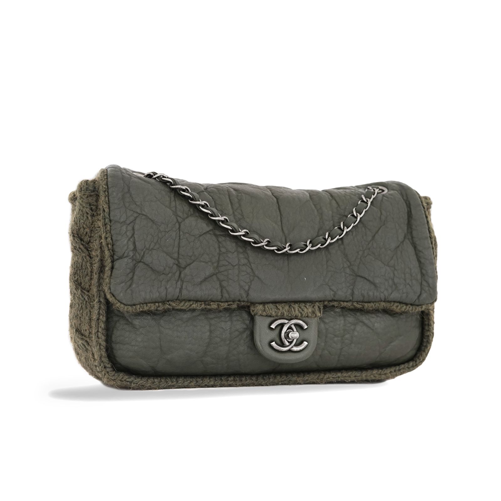 Edinburgh Chic Knit Flap Sheepskin Green Wool RHW