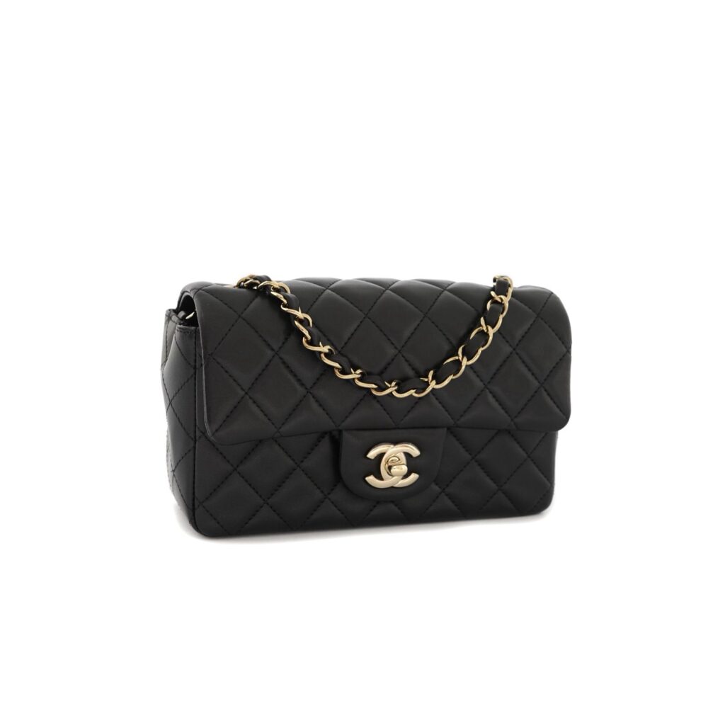 Mini Rectangle Lambskin Black GHW