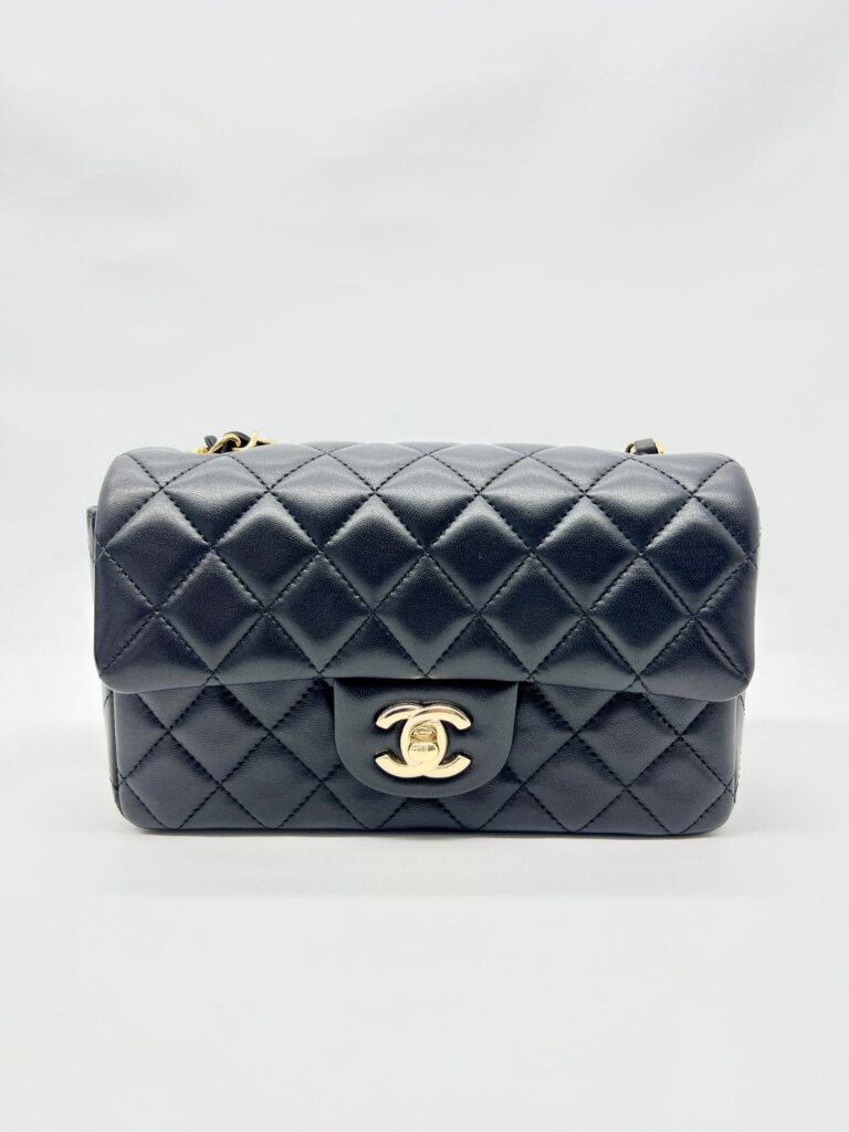 Mini Rectangle Lambskin Black GHW