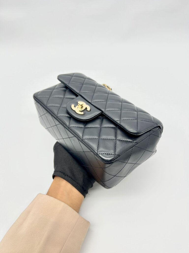 Mini Rectangle Lambskin Black GHW