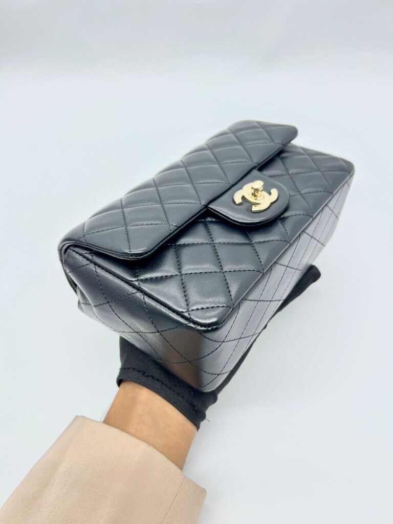 Mini Rectangle Lambskin Black GHW