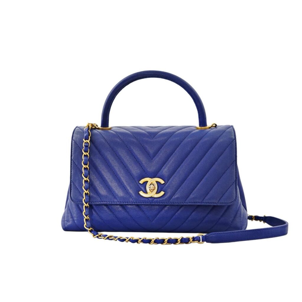 Coco Handle Medium Chevron Caviar Blue GHW