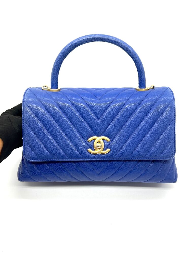 Coco Handle Medium Chevron Caviar Blue GHW