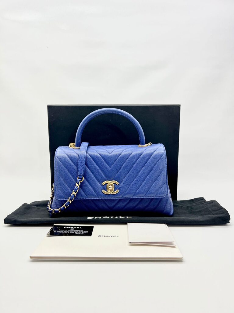 Coco Handle Medium Chevron Caviar Blue GHW