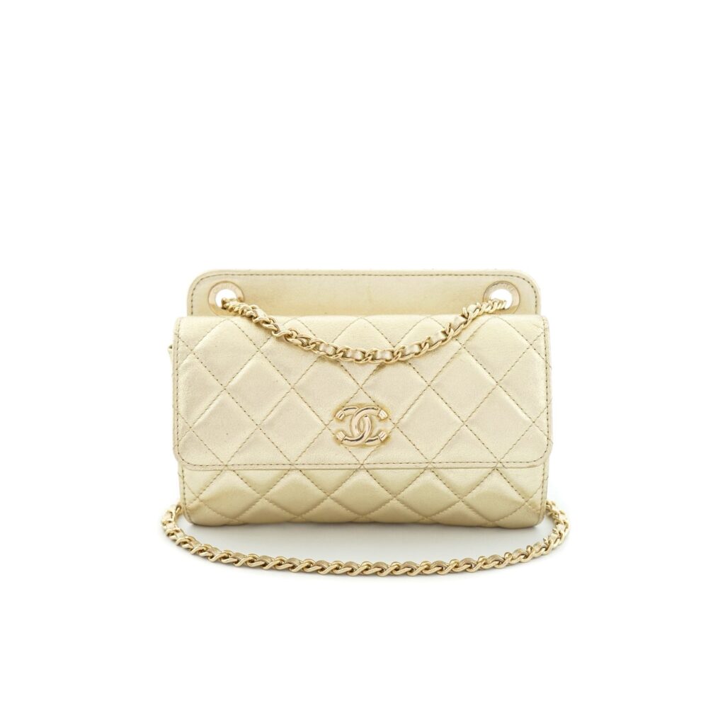 Clutch With Chain Metallic Calfskin Gold Metal GHW