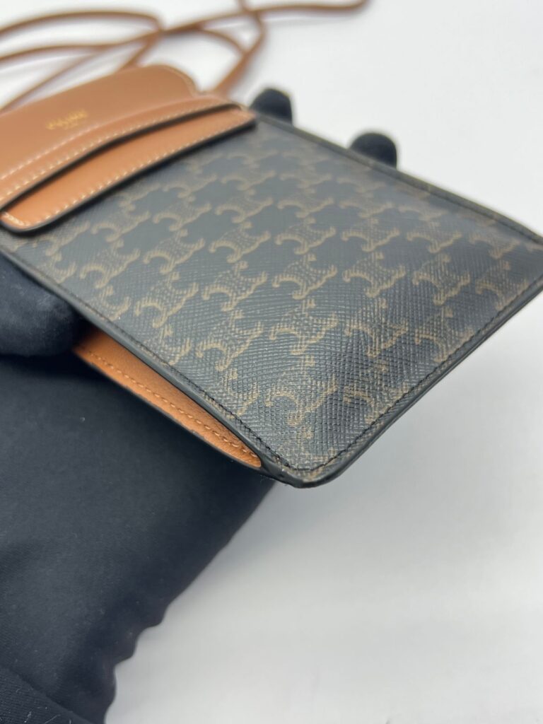 Phone Pouch With Flap Triomphe Canvas Tan GHW