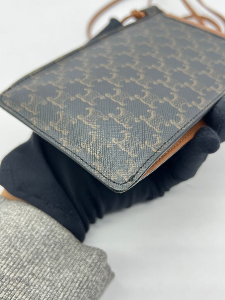 Phone Pouch With Flap Triomphe Canvas Tan GHW