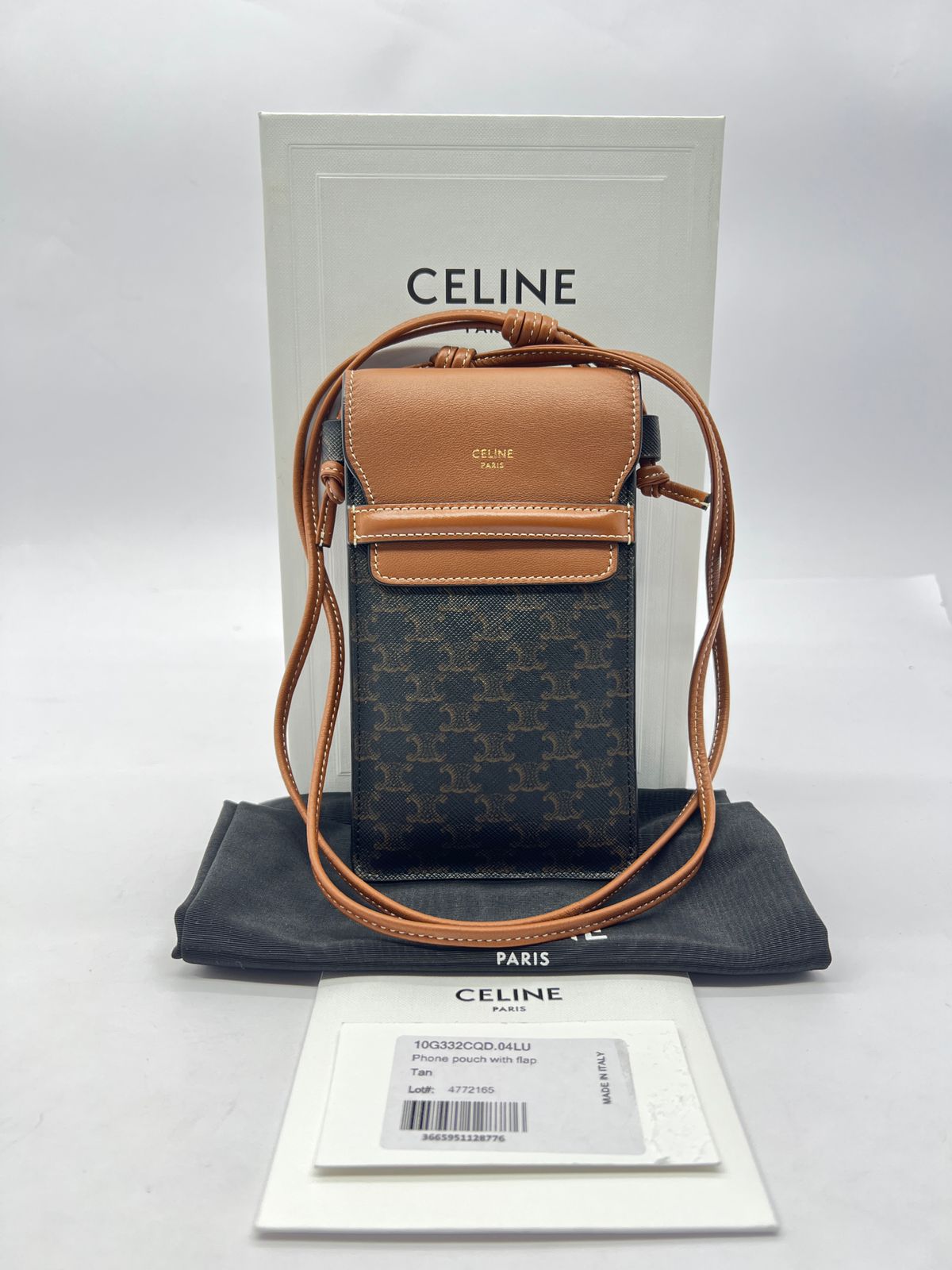 Phone Pouch With Flap Triomphe Canvas Tan GHW