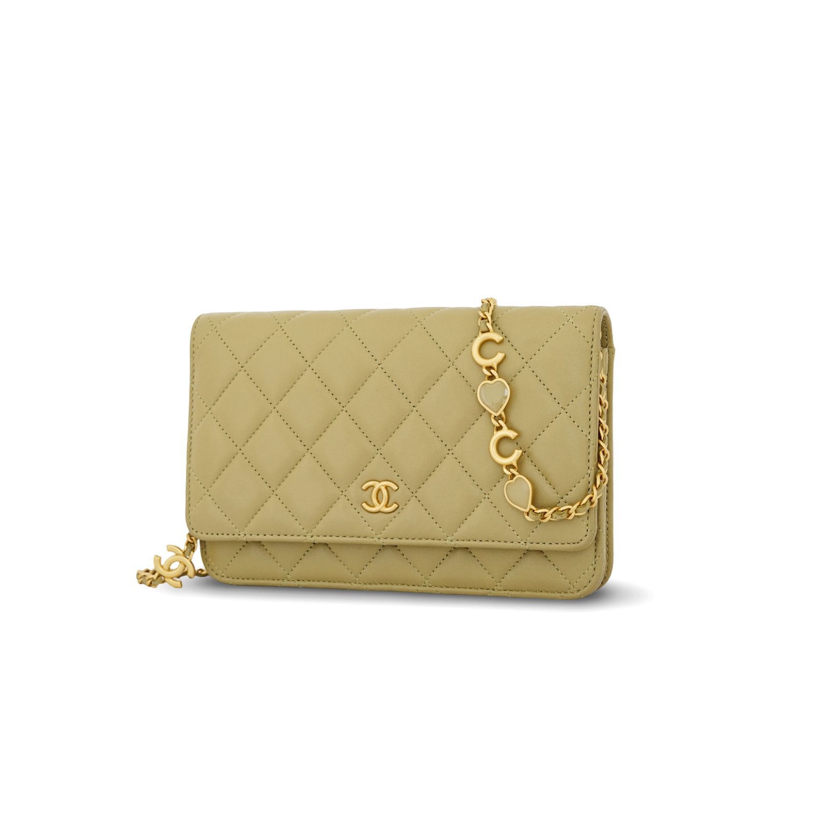 Wallet On Chain Coco Lambskin Olive Green GHW