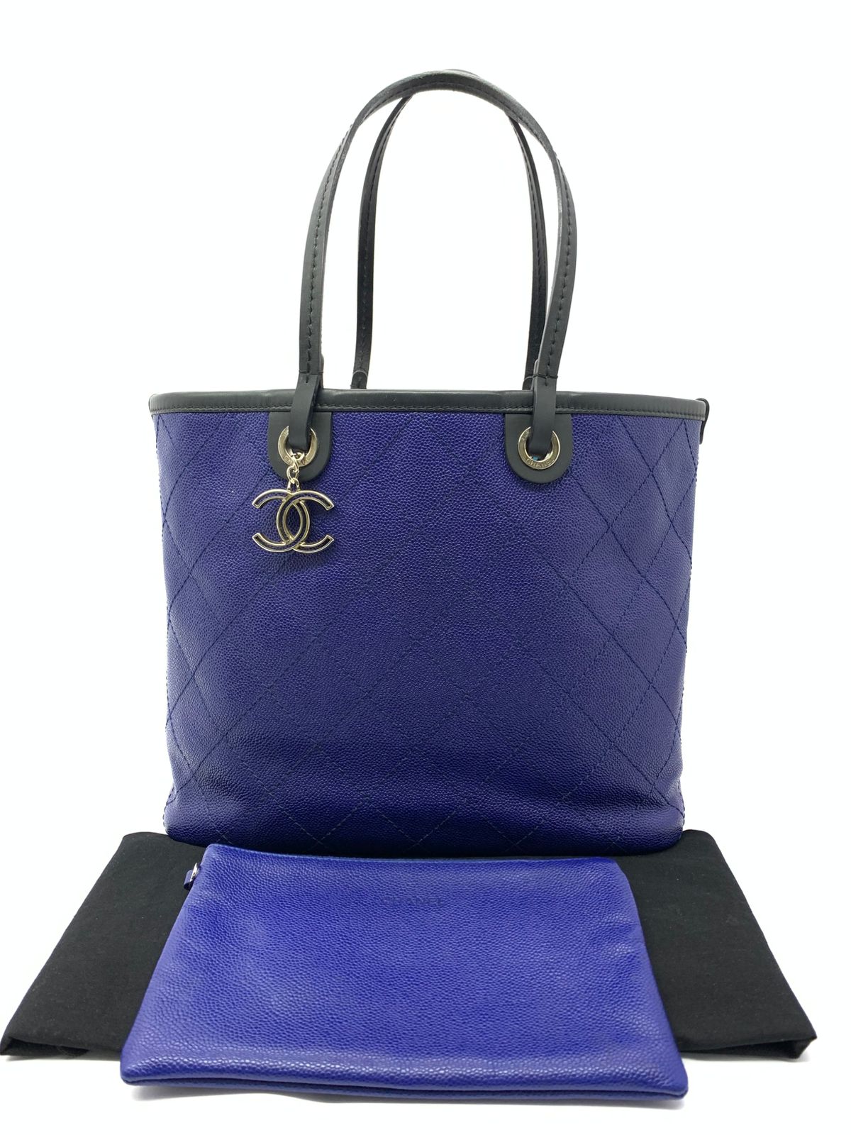 Fever Tote Bag Caviar Blue Black SHW