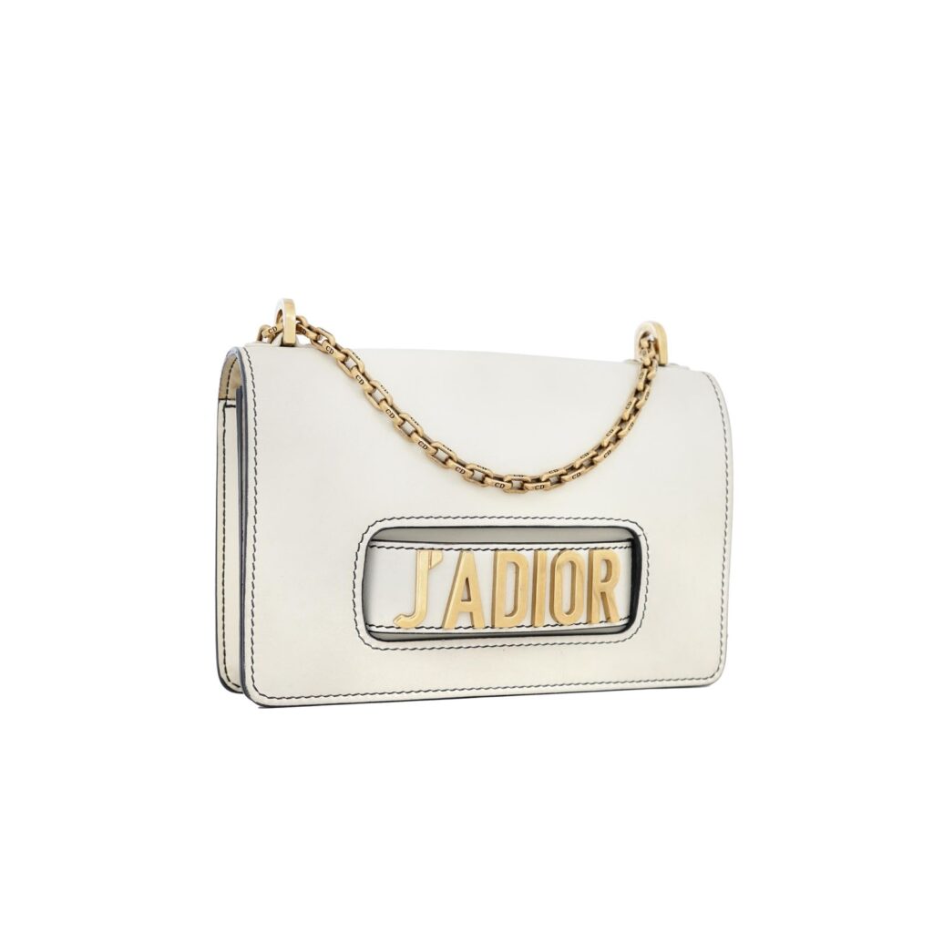 J'Adior Chain Flap Bag White GHW