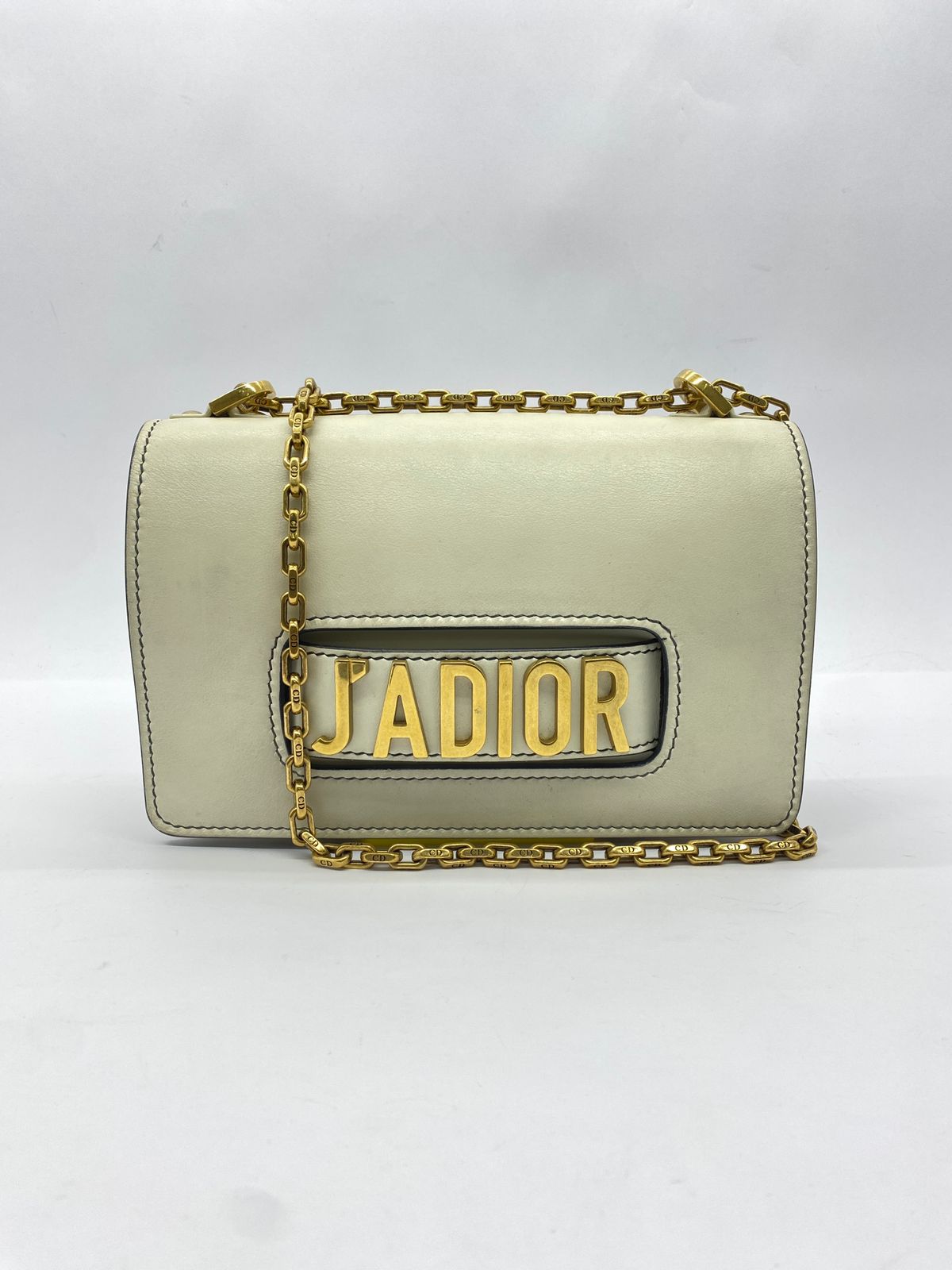 J’Adior Chain Flap Bag White GHW