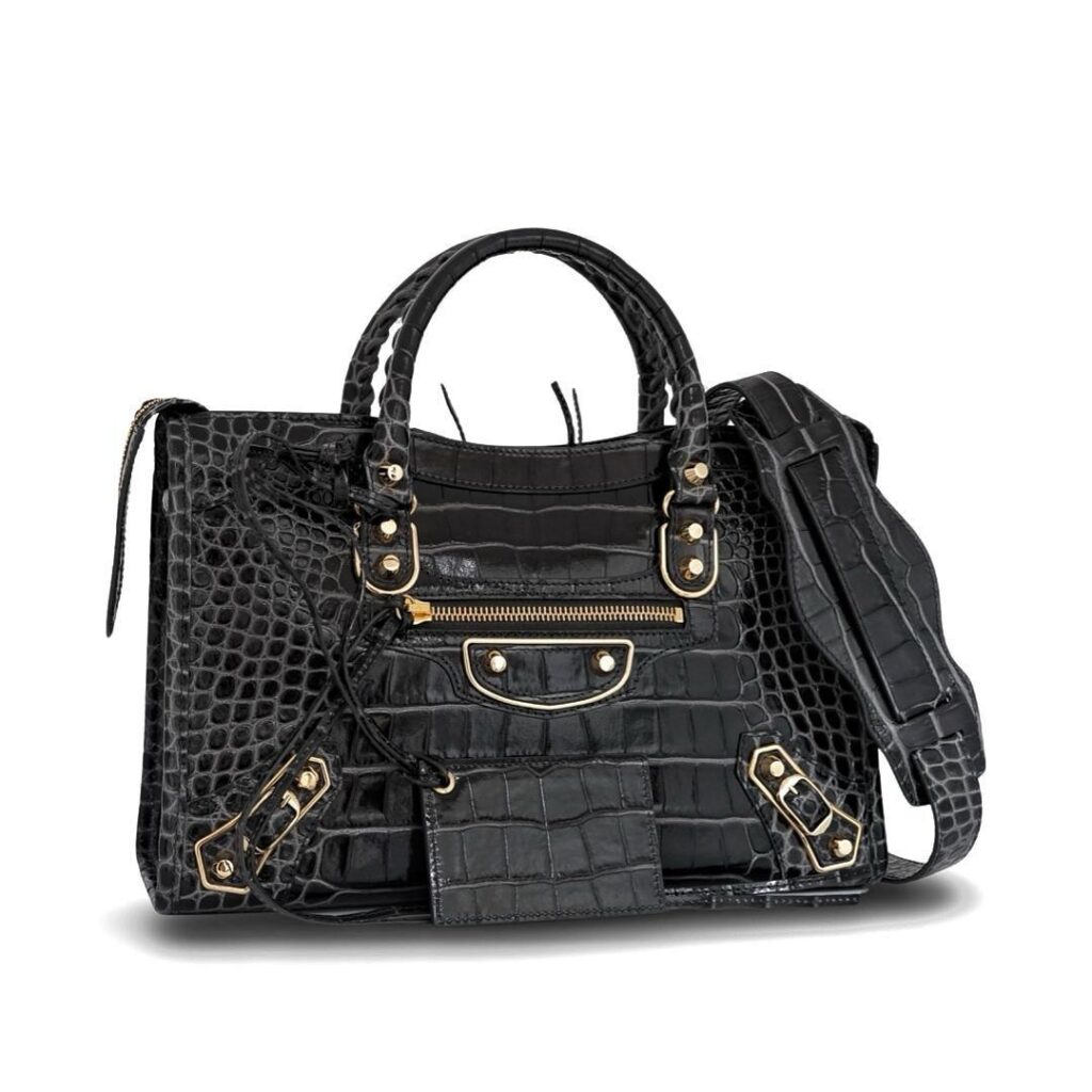 City Small Edge Croco Shiny Dark Grey GHW