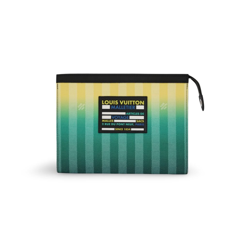 Pochette Voyage MM Damier Striped Gradient Yellow Green SHW