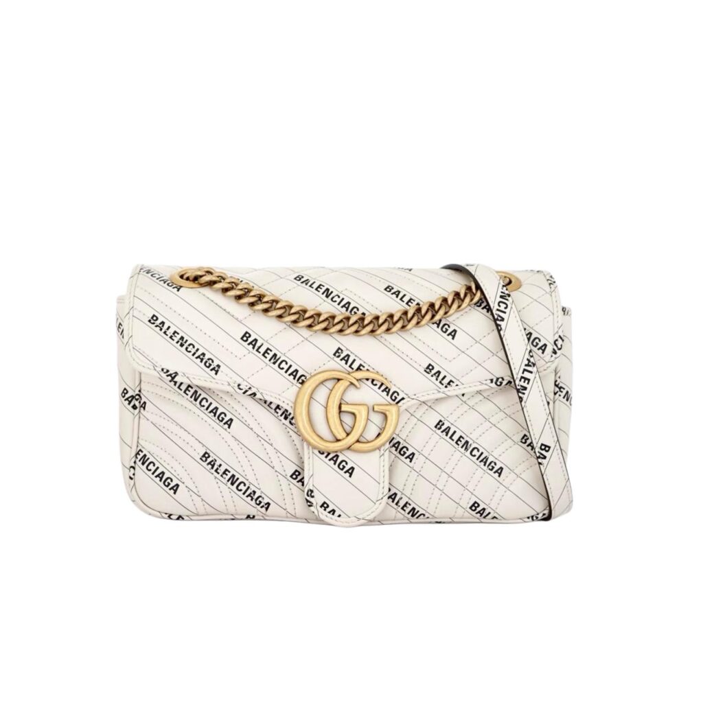Marmont Flap Small X White Balenciaga Logo GHW