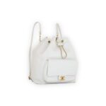 Drawstring Backpack Croco Embossed White Gold Hardware