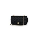 Mini Flap Bag Black Satin GHW