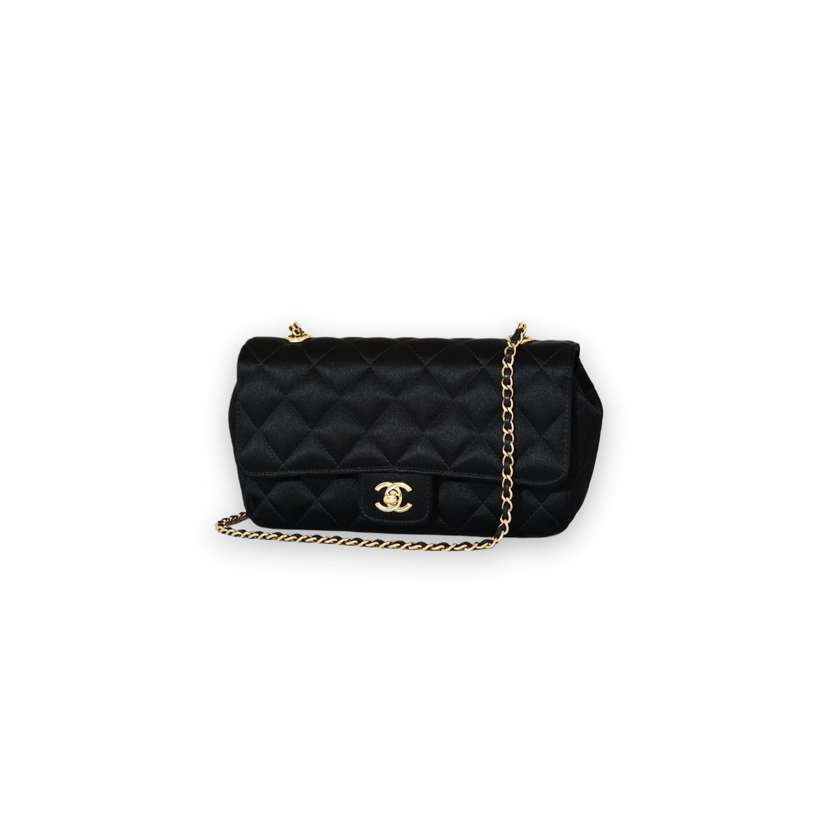 Mini Flap Bag Black Satin GHW