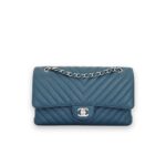 Medium Classic D Flap Caviar Chevron Blue GHW