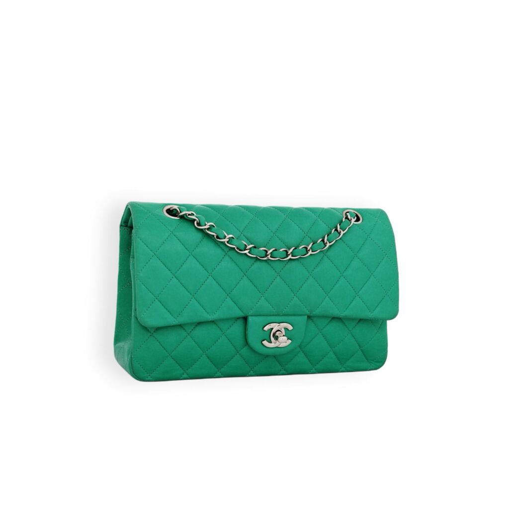 Medium Classic D Flap Lambskin Green SHW