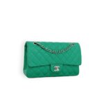 Medium Classic D Flap Lambskin Green SHW