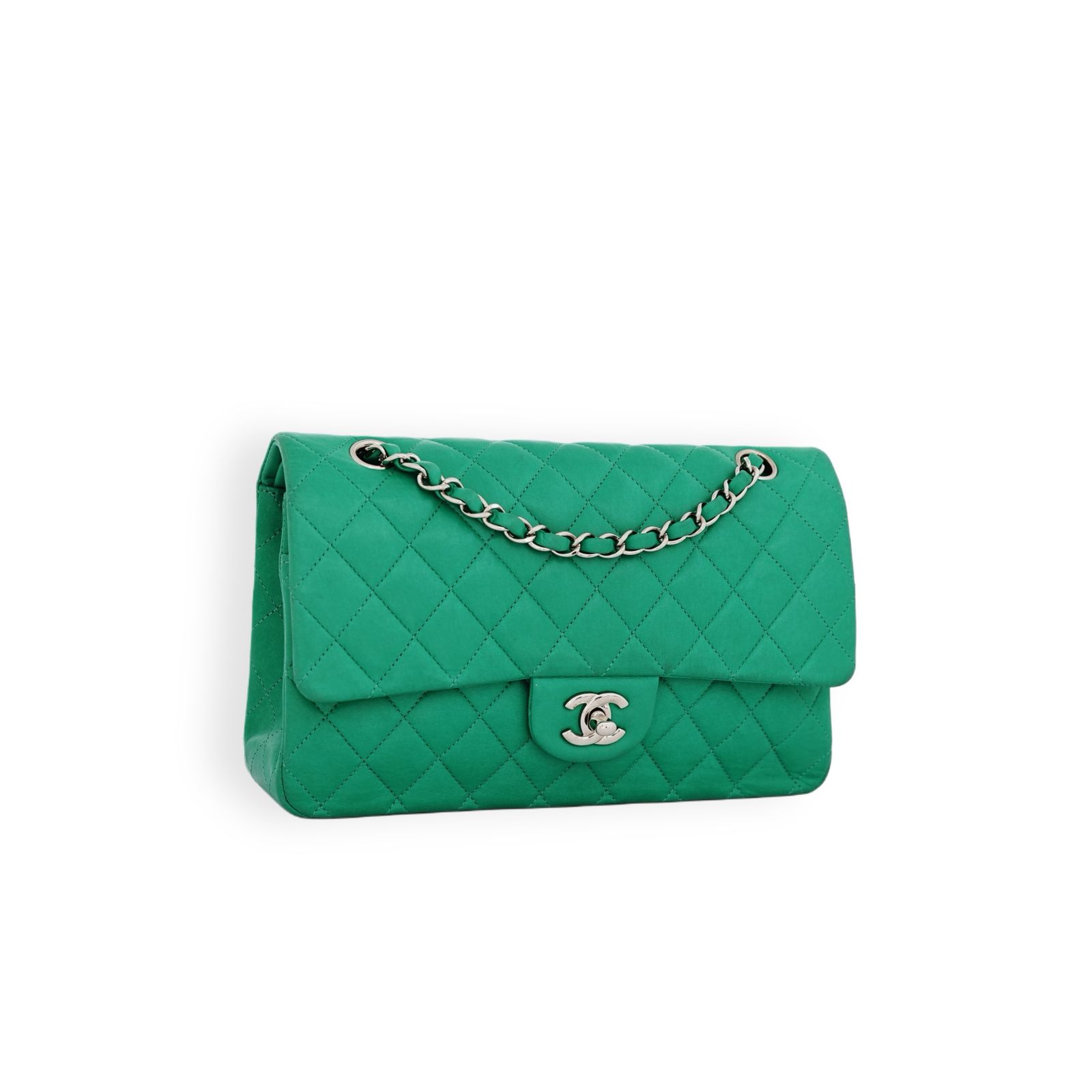Medium Classic D Flap Lambskin Green SHW