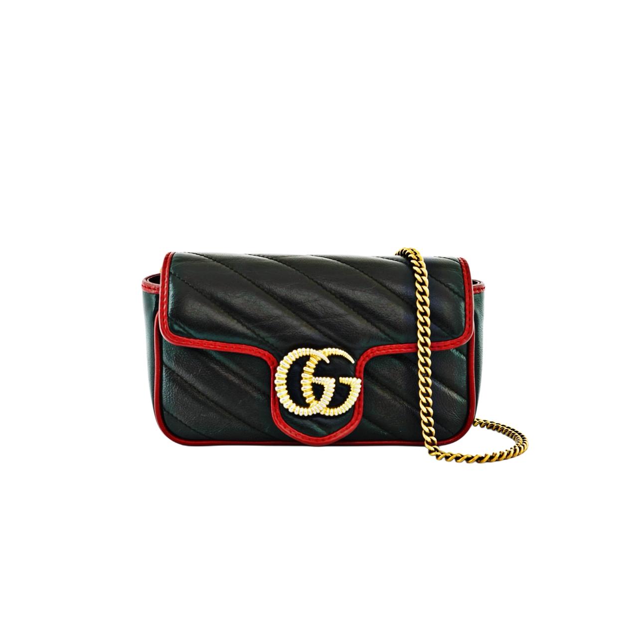 Marmont Super Mini Diagonal Black Red GHW