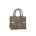 Small Book Tote Canvas Leopard Beige