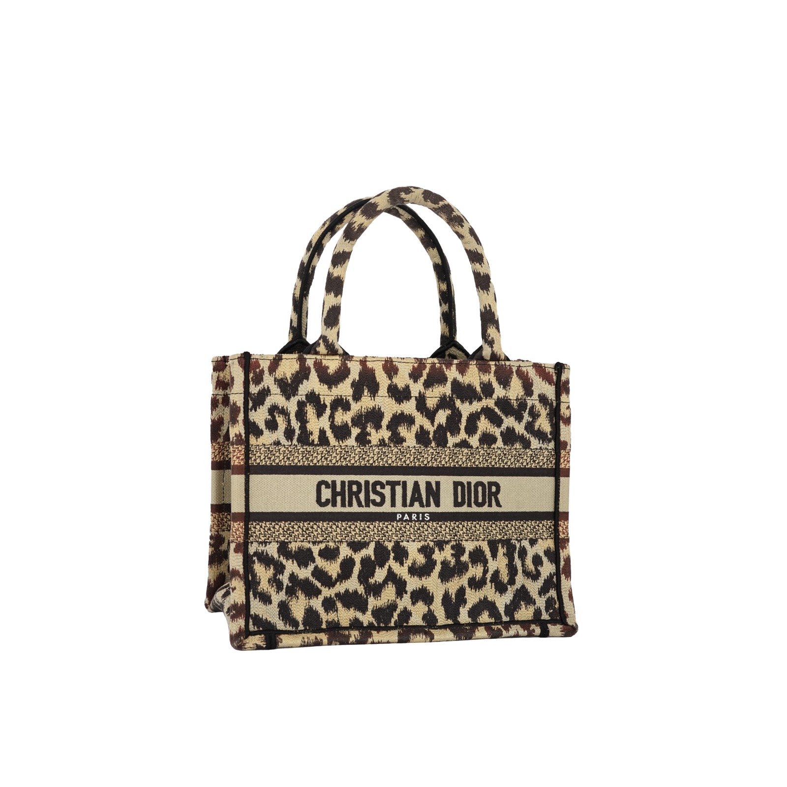 Small Book Tote Canvas Leopard Beige