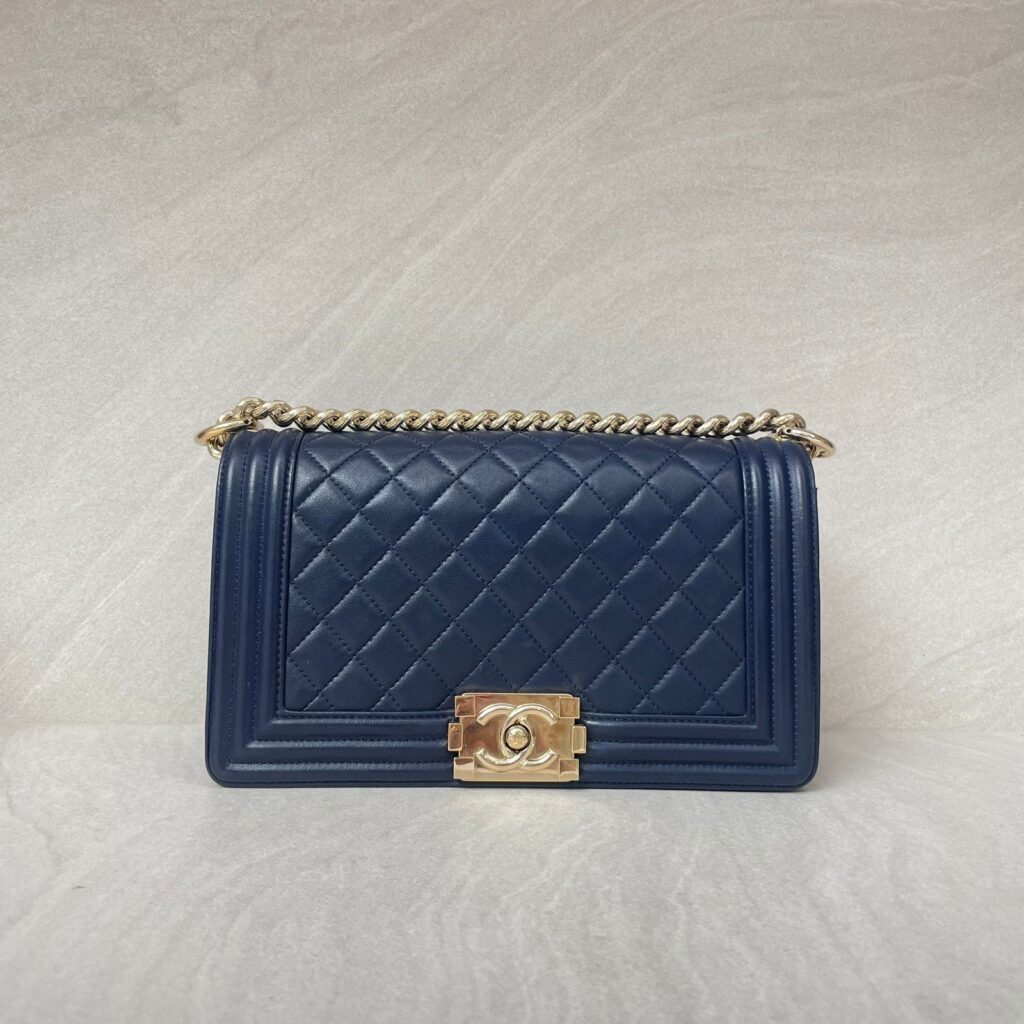Boy 25 Lambskin Dark Blue Quilted LGHW