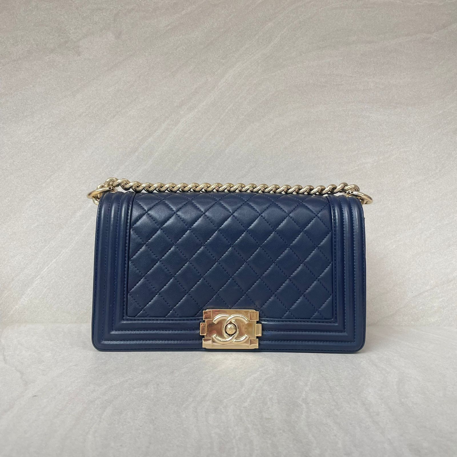 Boy 25 Lambskin Dark Blue Quilted LGHW