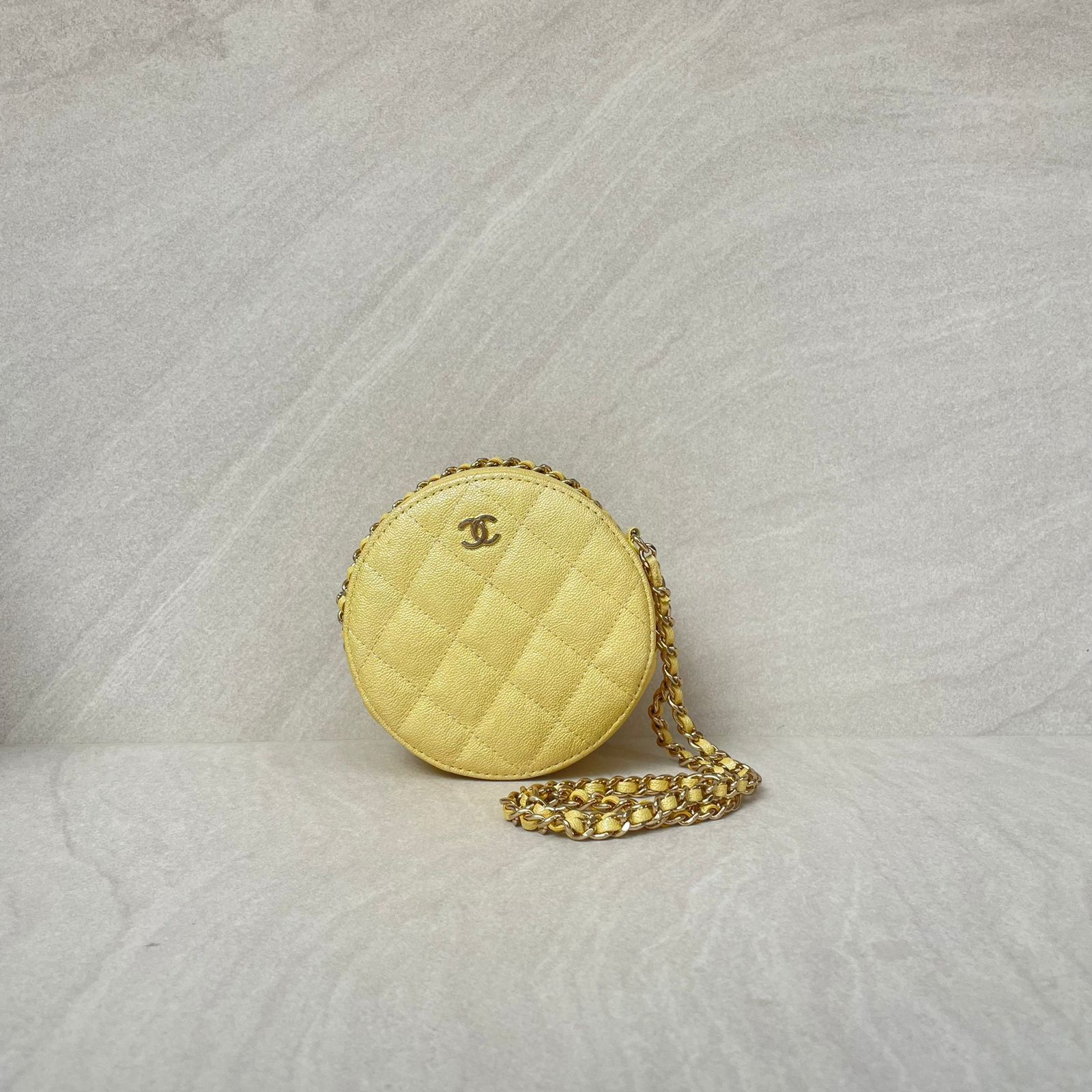 Mini Crossbody Metallic Yellow Quilted Caviar