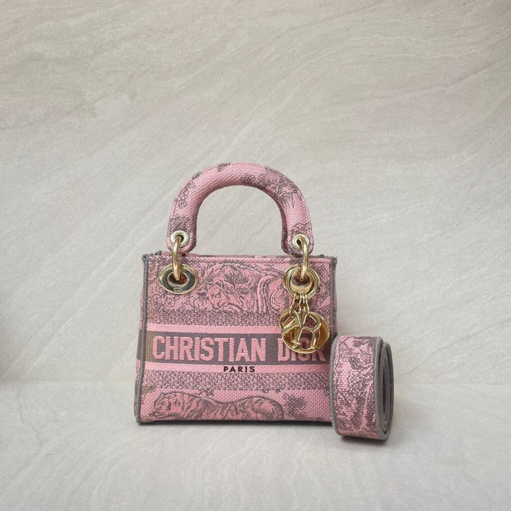 Mini Lady Dior Lite Toile De Joy Grey Pink GHW