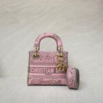 Mini Lady Dior Lite Toile De Joy Grey Pink GHW