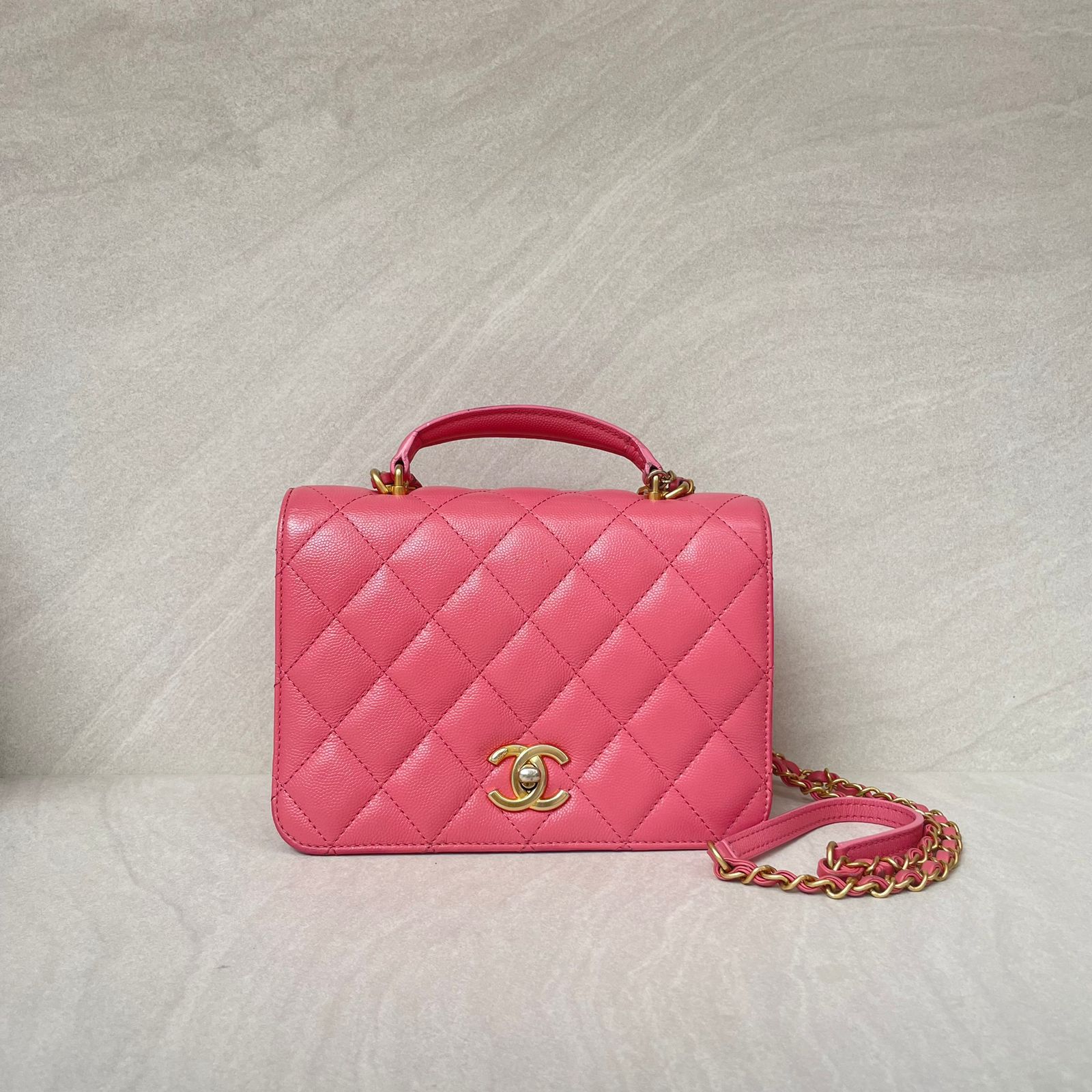 CC Top Handle Chain Caviar Pink GHW