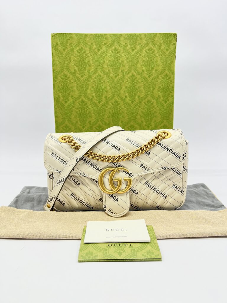 Marmont Flap Small X White Balenciaga Logo GHW