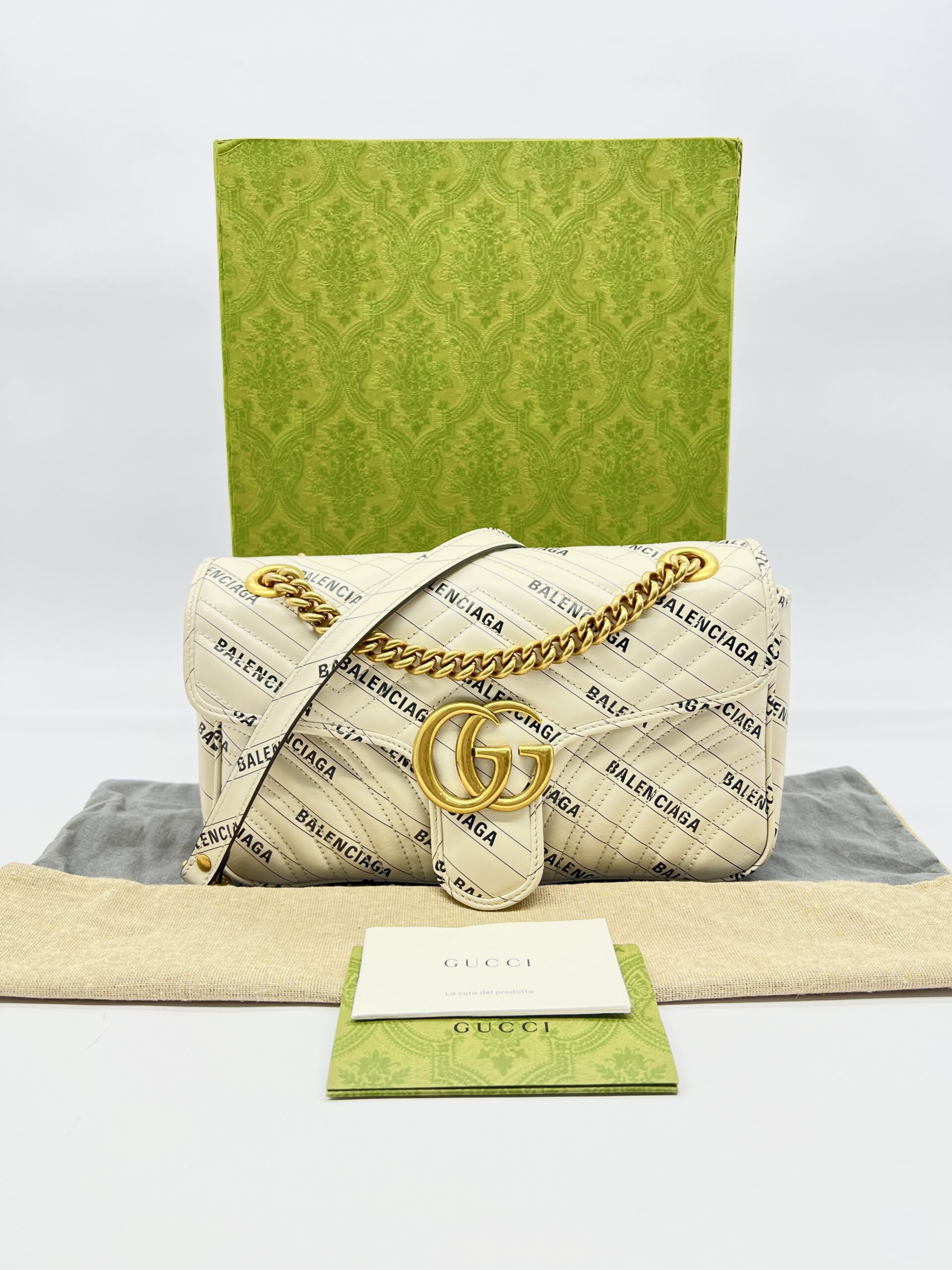 Marmont Flap Small X White Balenciaga Logo GHW