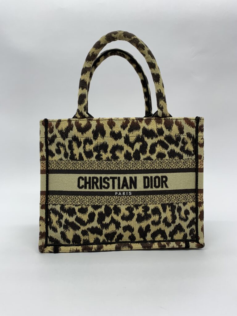 Small Book Tote Canvas Leopard Beige
