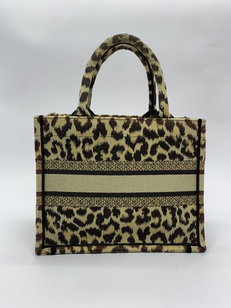 Small Book Tote Canvas Leopard Beige