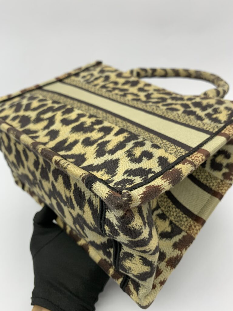 Small Book Tote Canvas Leopard Beige