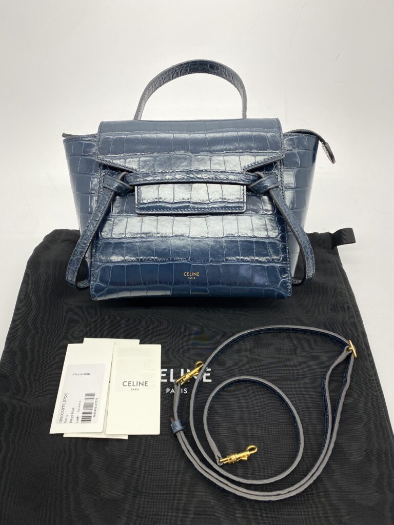 Celine Nano Belt Bag Navy Croco Embossed GHW